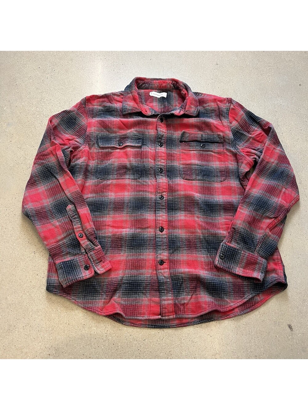 Lucky Brand Flannel Plaid Shirt Red Mens Long Sleeve Button Down Large Pockets